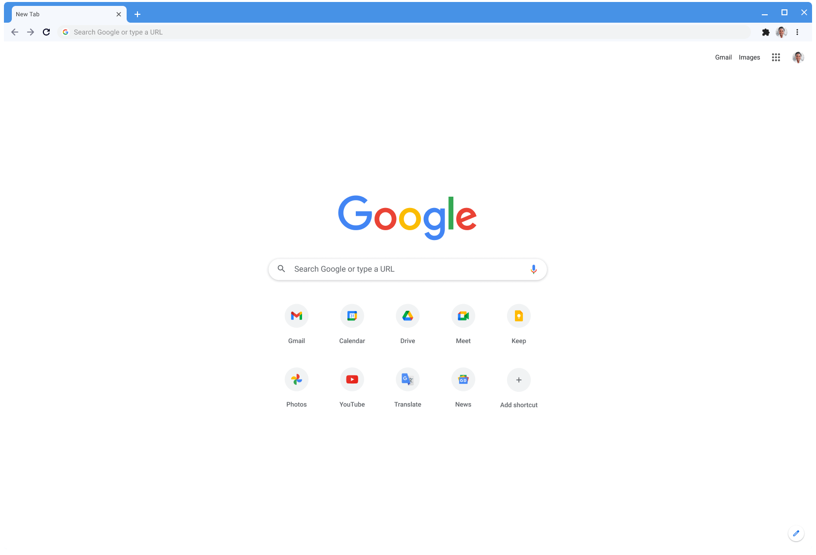 Chrome browser window displaying Google.com, using the Classic theme.