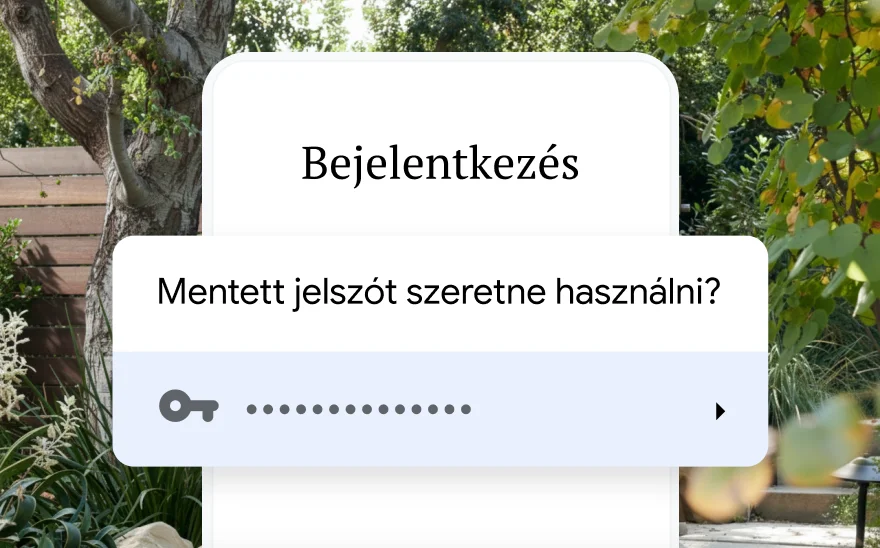 Utazásfoglalás bejelentkező oldala, amely mentett jelszót kér a felhasználótól. A háttér egy természeti témájú kép.