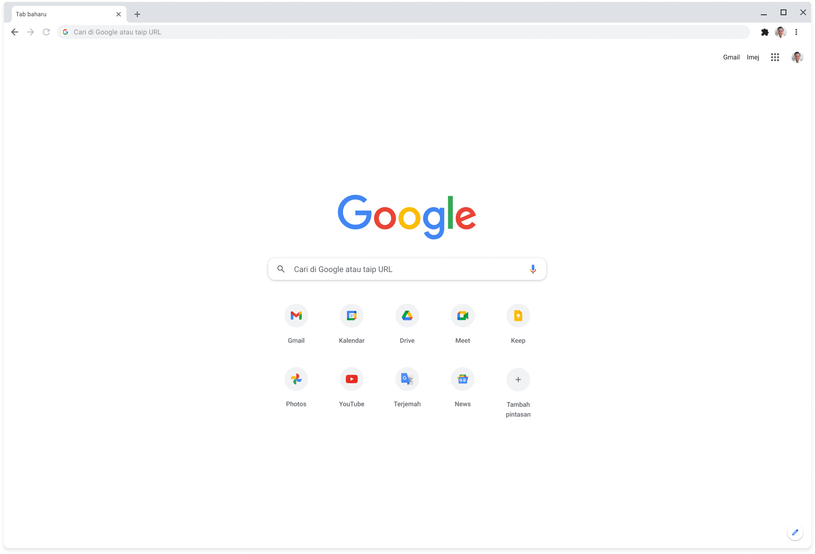 Tetingkap penyemak imbas Chrome yang memaparkan Google.com.
